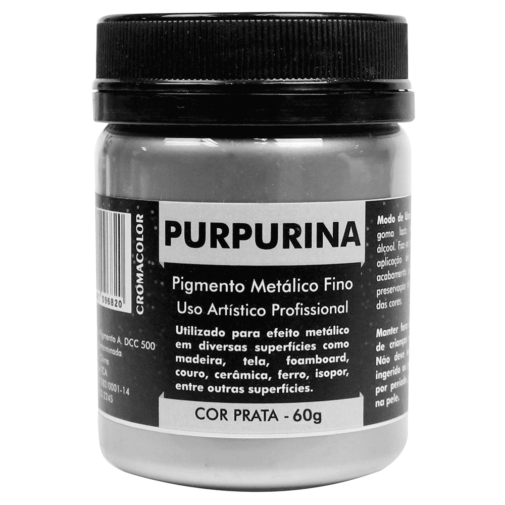 Purpurina em Pó Prata 60g Cromacolor